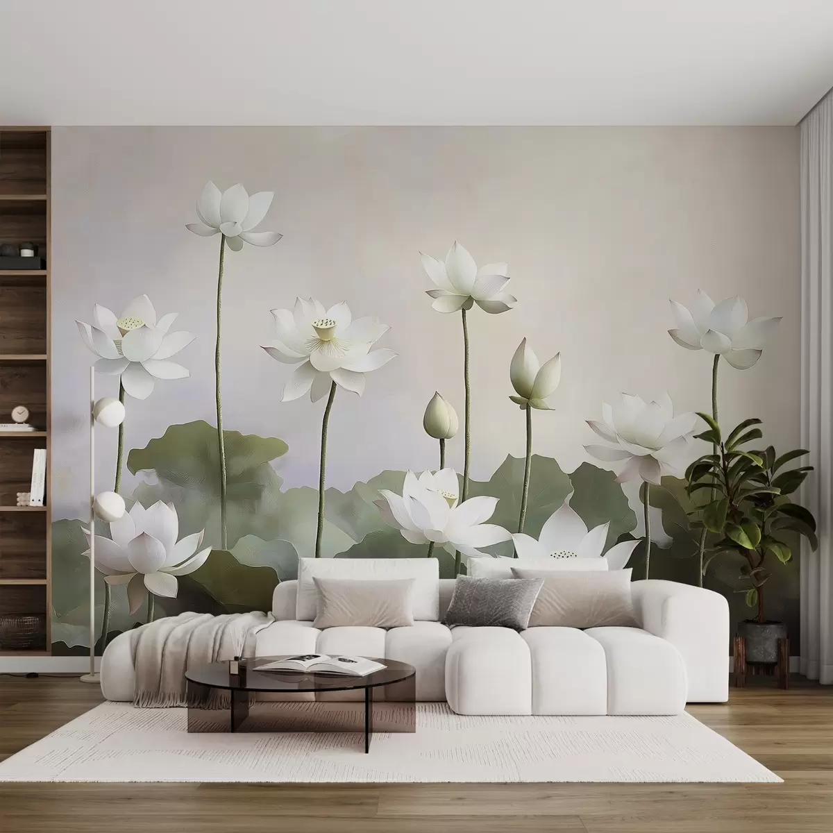 Fototapet Vita späda lotusblommor w08596