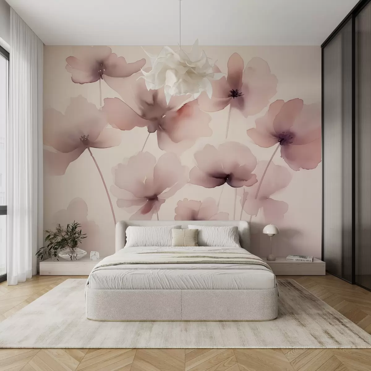 Fototapet Silhuetter av blommor imitation av suddig akvarell w02704