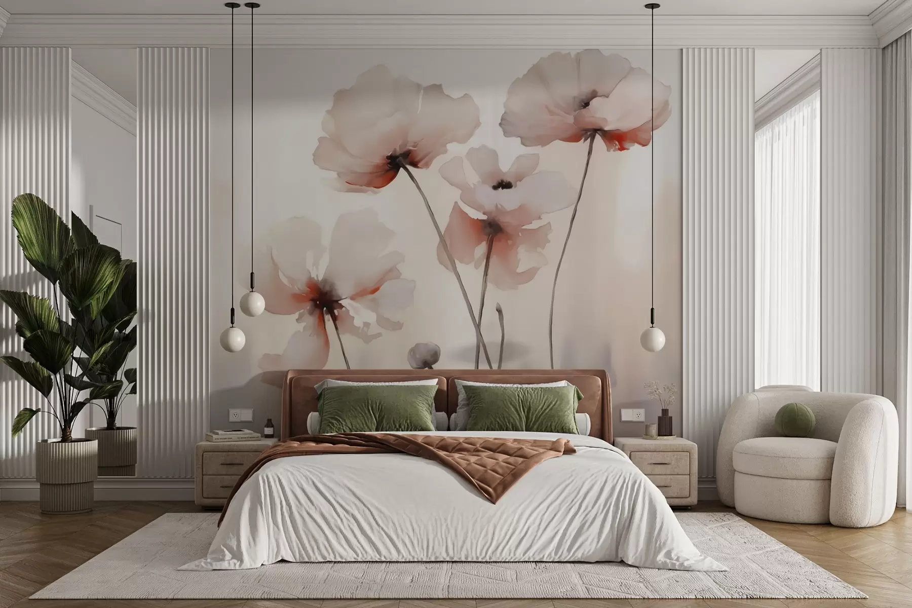 Fototapet Vallmo silhuetter imitation av suddig akvarell w02708