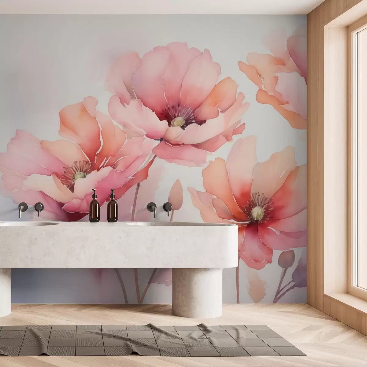 Fototapet Vallmoimitation av suddig akvarell w02715