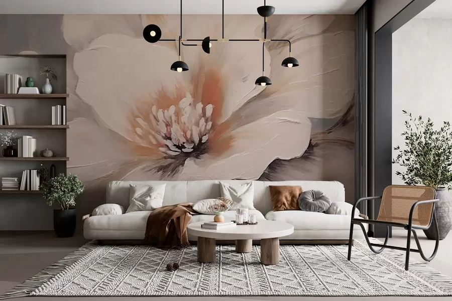 Fototapet Abstrakt vit blomma på grå bakgrund w02702