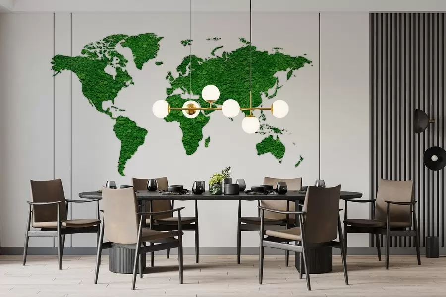 Fototapet Världskarta med mossa, natur, grön färgpalett  w02657