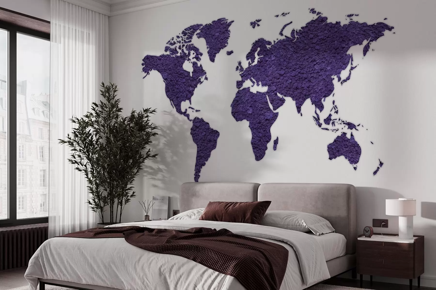 Fototapet Världskarta med mossa, natur, lila färgpalett  w02657v3