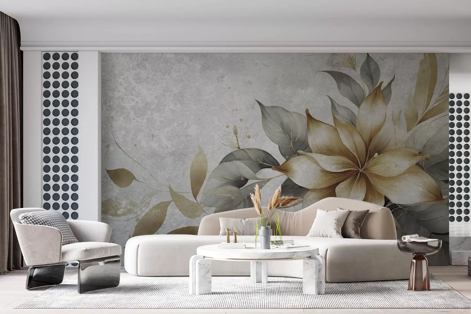 Fototapet Blomsterslinga på en bakgrund av betongimitation w08623