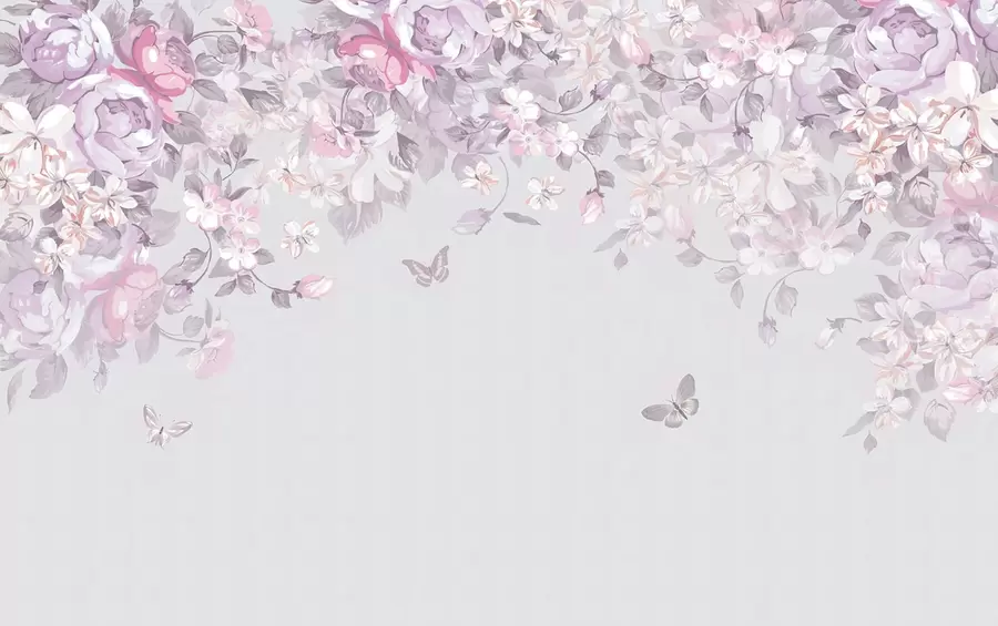 Fototapet Skira blommor och fladdrande fjärilar u94295v2