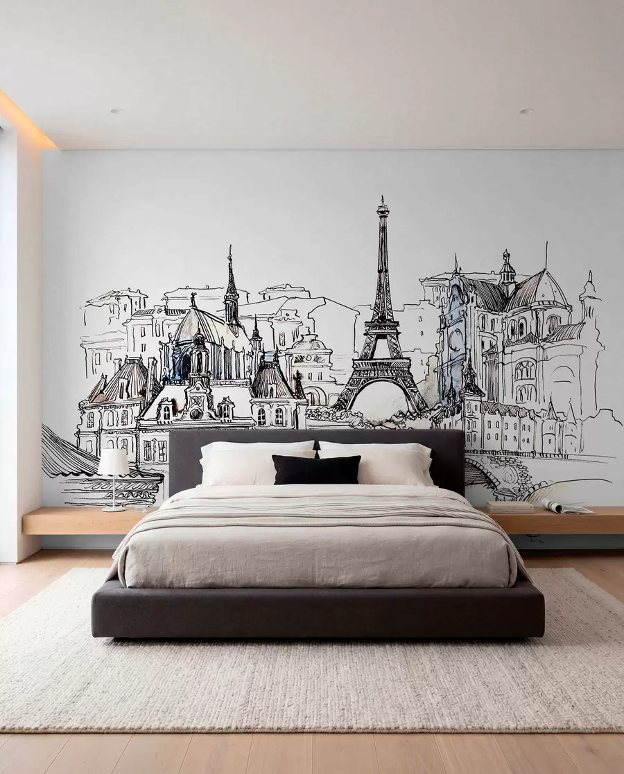 Fototapet Paris skyline i konstnärlig kontur u77704