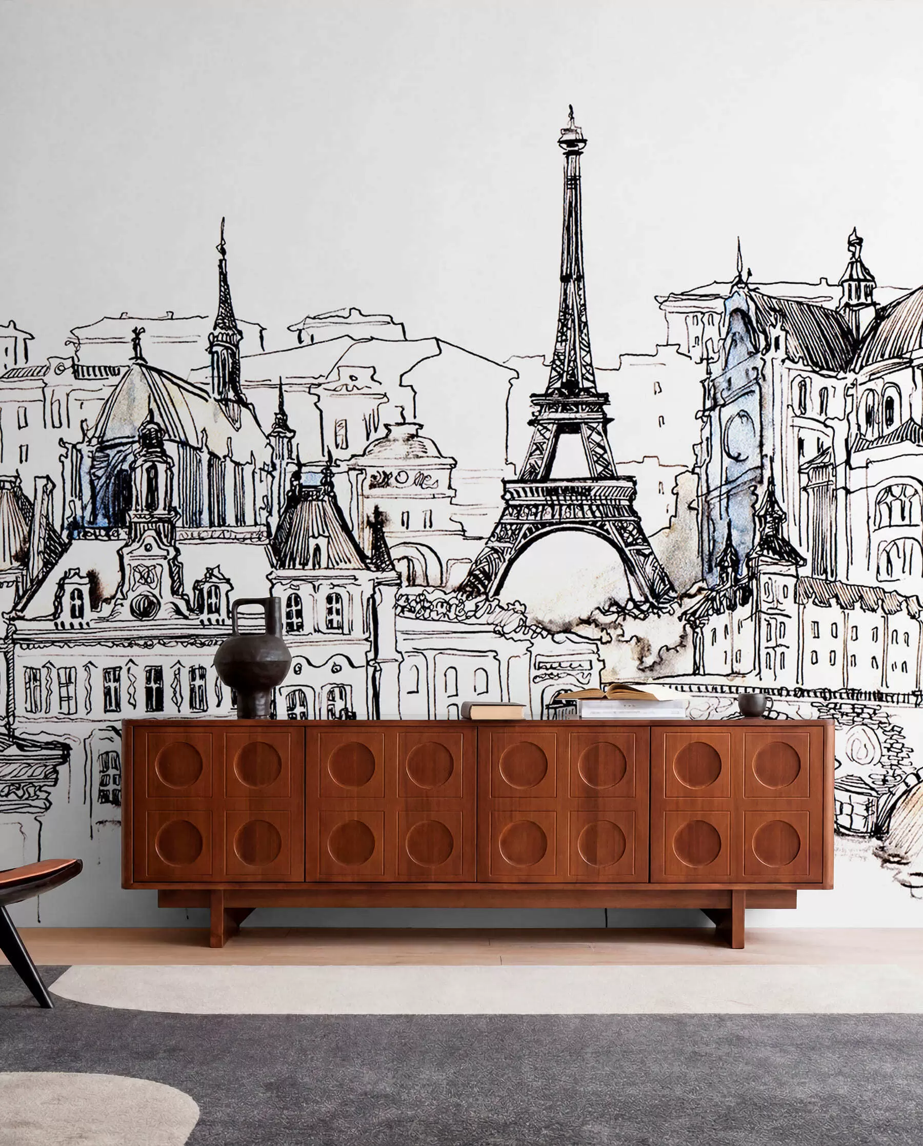 Fototapet Paris skyline i konstnärlig kontur u77704