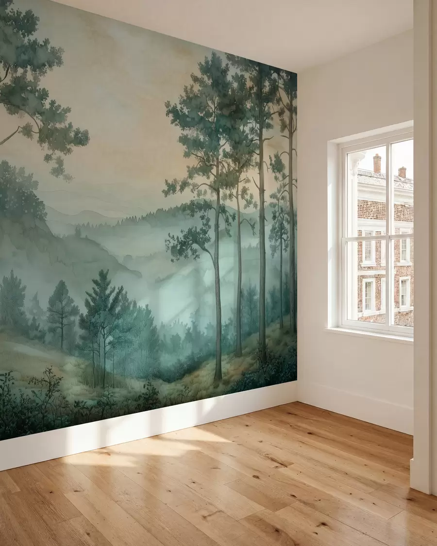 Fototapet panorama över skogen med kullar w02690