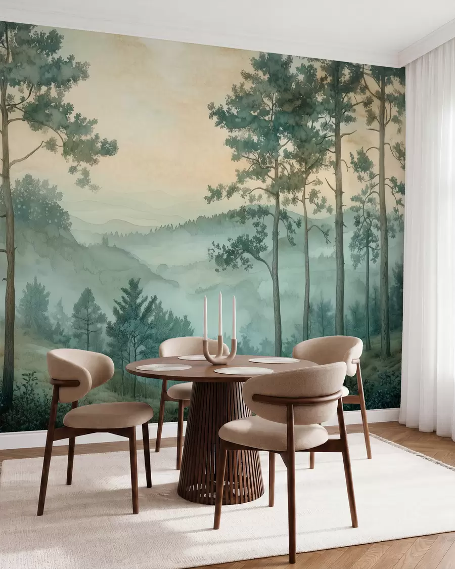 Fototapet panorama över skogen med kullar w02690