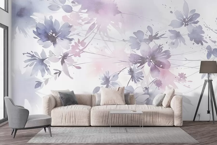 Fototapet Mjuka, pastellfärgade abstrakta texturerade blommor med suddiga bakgrunder som skapar en drömsk, eterisk atmosfär w08645