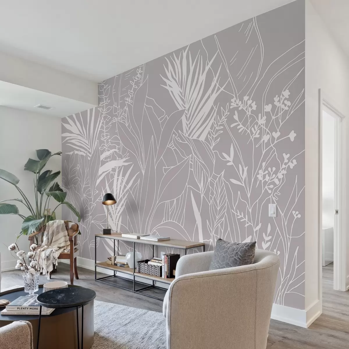 Fototapet Botanisk linjekonst på neutral bakgrund w02775