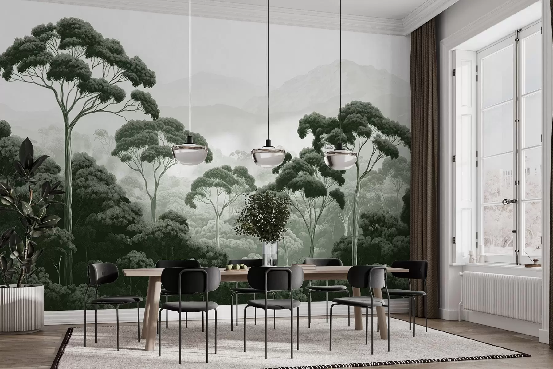 Fototapet Djungelskog, berg, tropisk, natur, stora träd, mörkgröna färger w02739v1