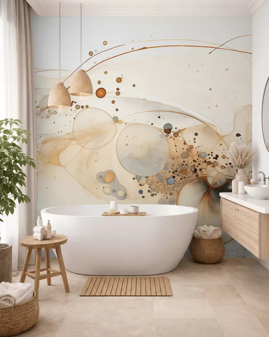 Fototapet Abstrakt tuschkonst, flytande stil, beige färgpalett  w02744