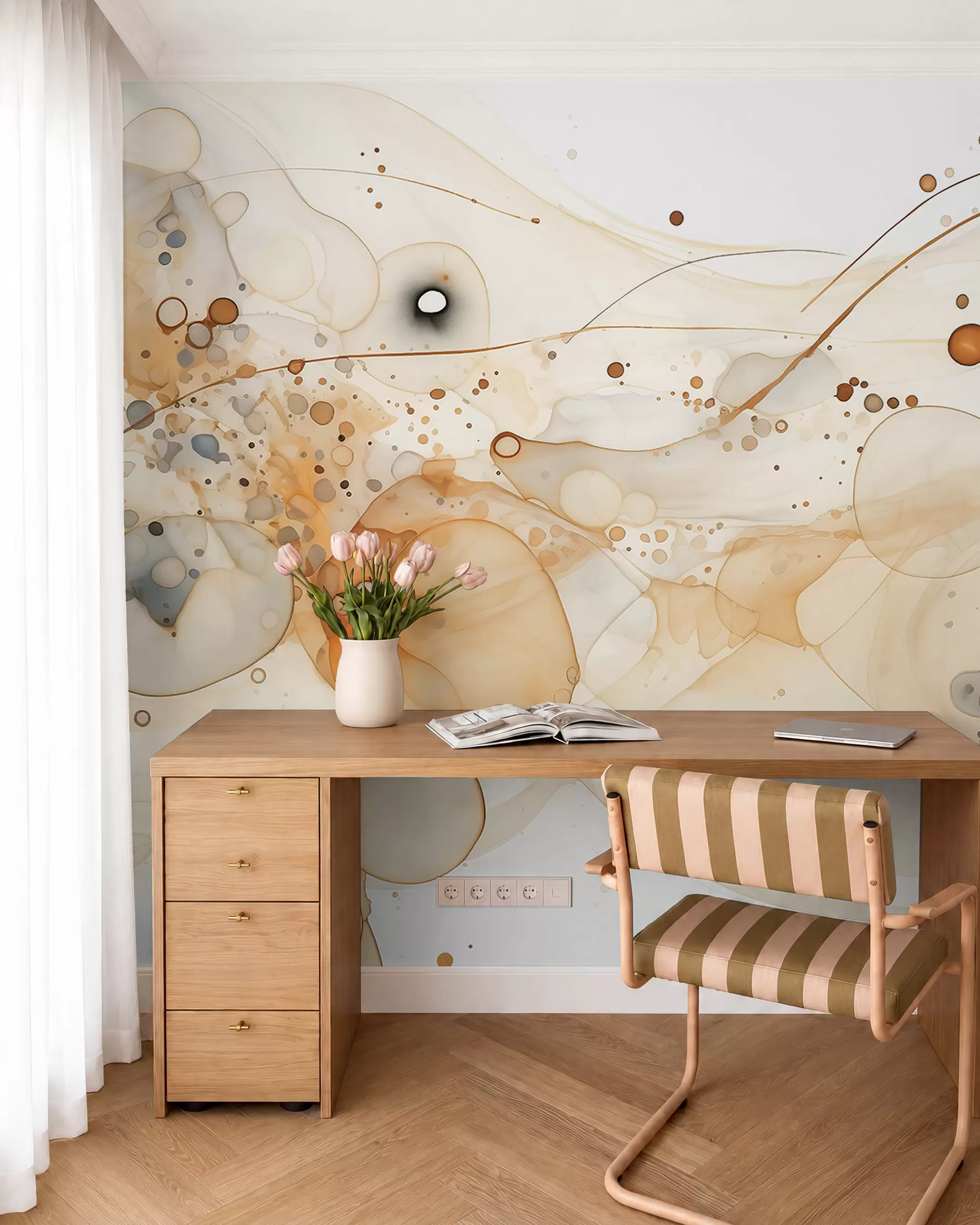 Fototapet Abstrakt tuschkonst, flytande stil, beige färgpalett  w02744