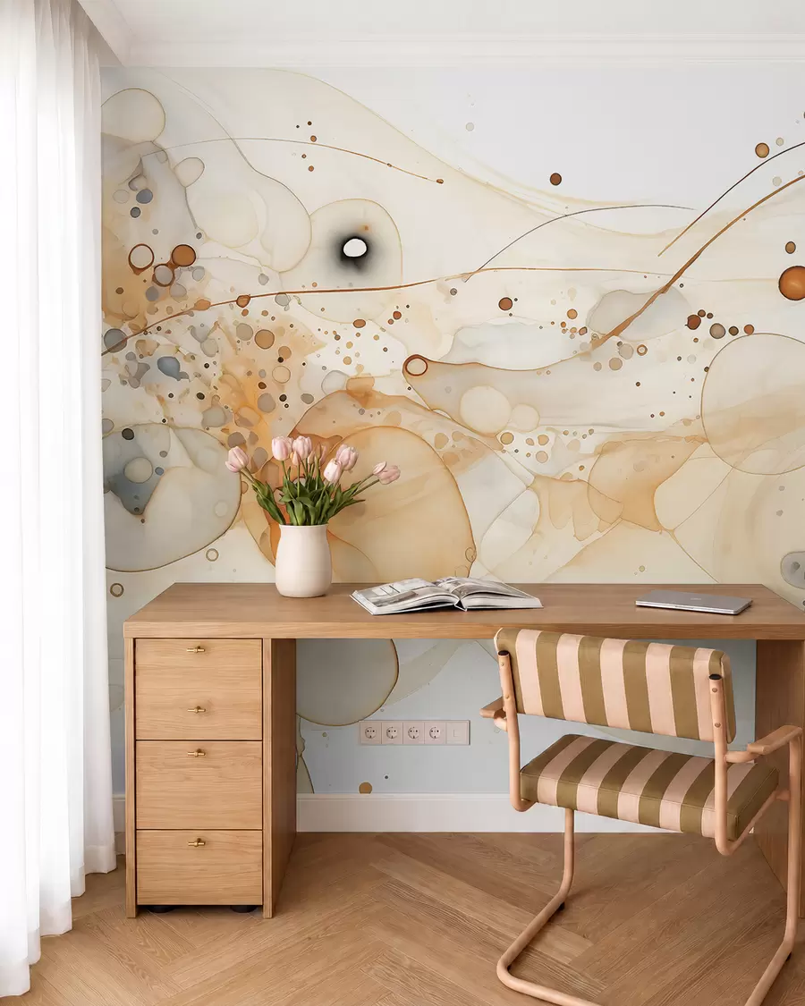 Fototapet Abstrakt tuschkonst, flytande stil, beige färgpalett  w02744
