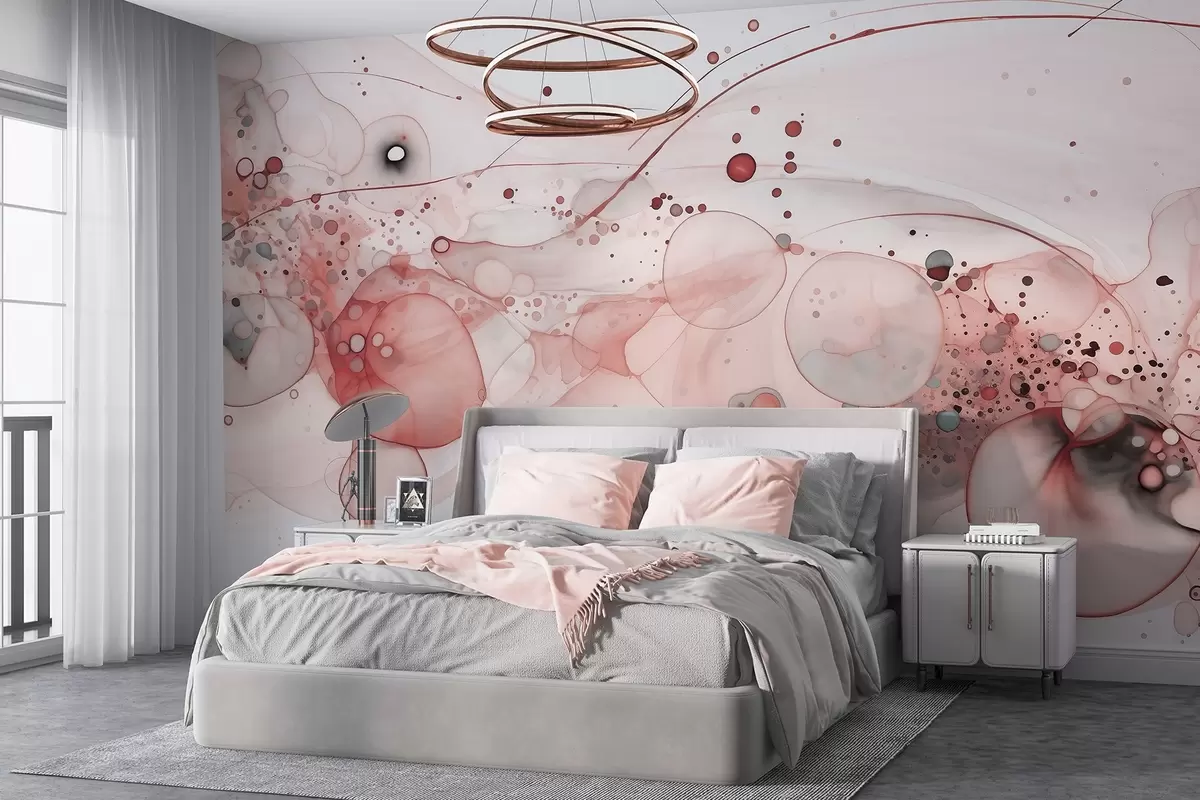 Fototapet Abstrakt tuschkonst, flytande stil, rosa färgpalett  w02744v1