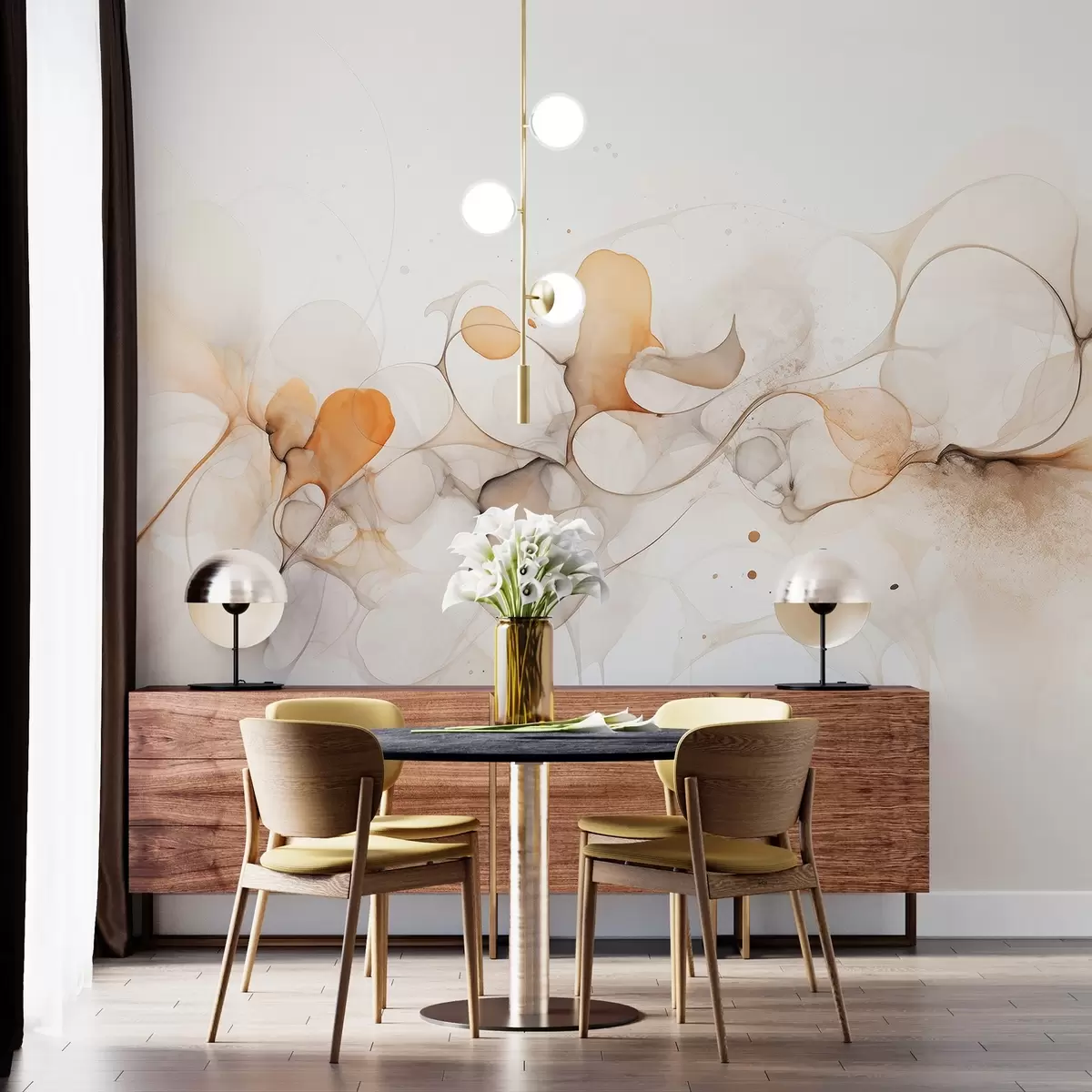 Fototapet Flytande konststil, abstraktion, mjuka beige färger w02745