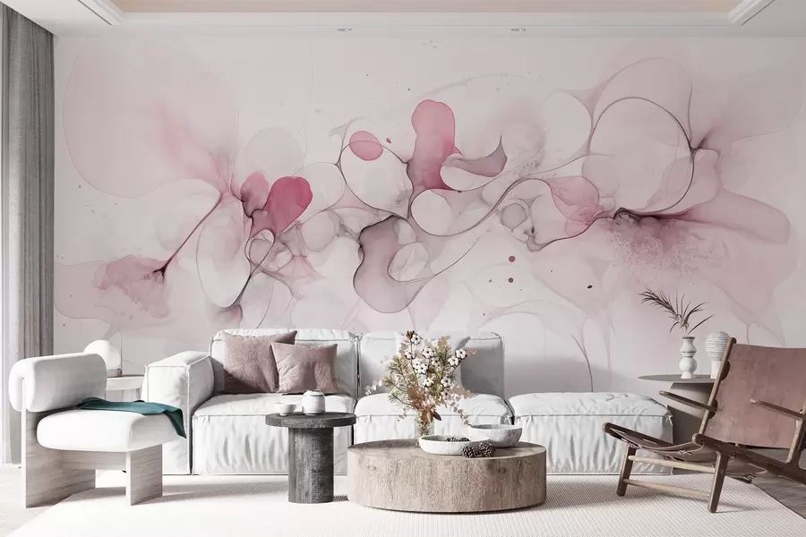 Fototapet Flytande konststil, abstraktion, mjuka rosa färger w02745v2