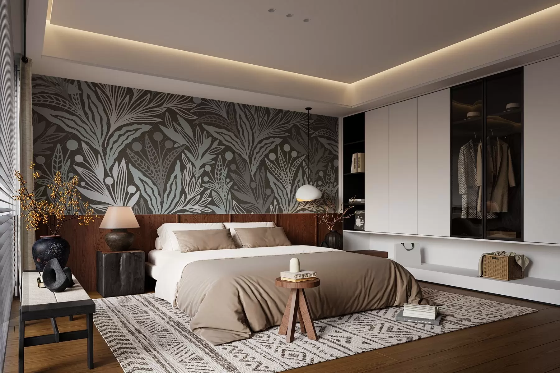 Fototapet Fina grafiska blad i brunt w02783v2