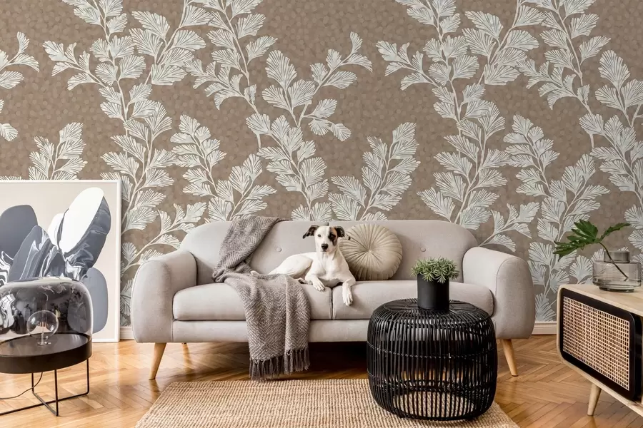 Fototapet Fina grenar på en mörkbeige yta w02784v1