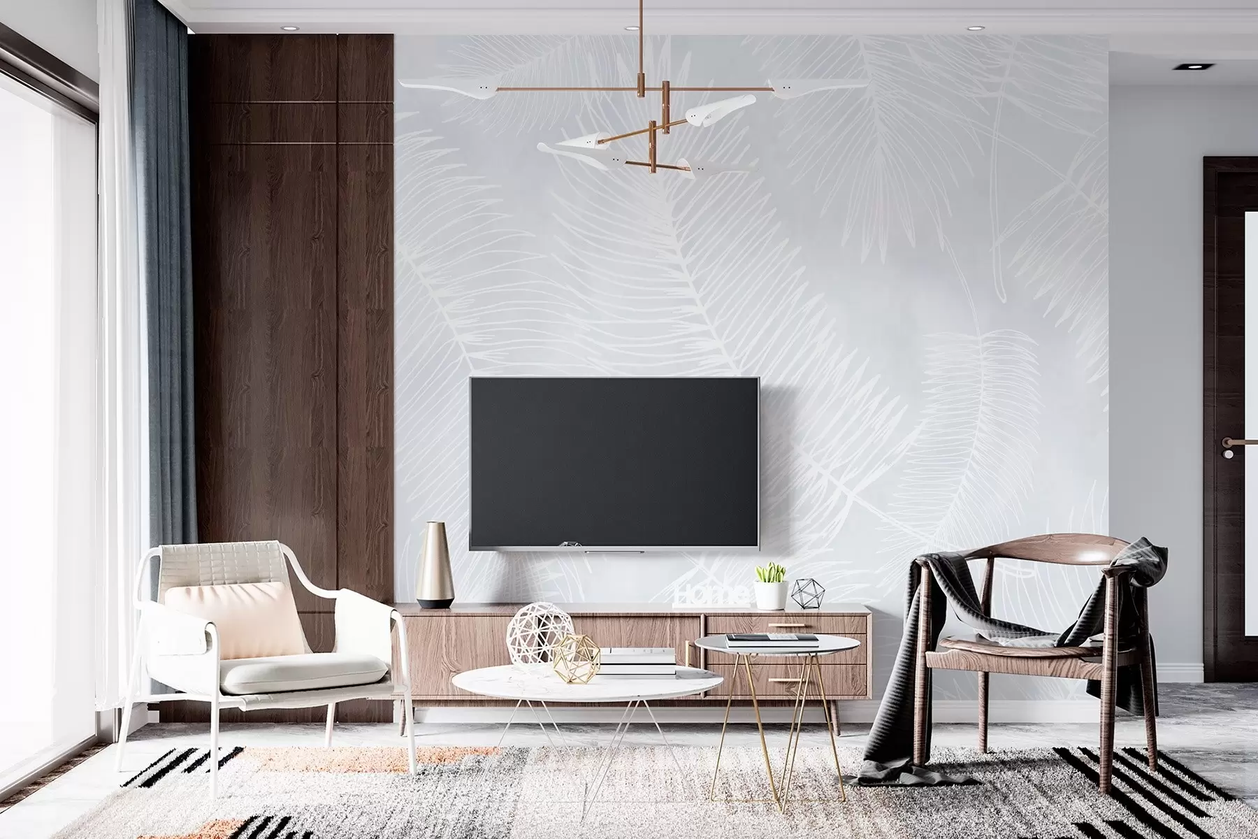 Fototapet Vita lövsilhuetter på en strukturerad bakgrund w02894v1