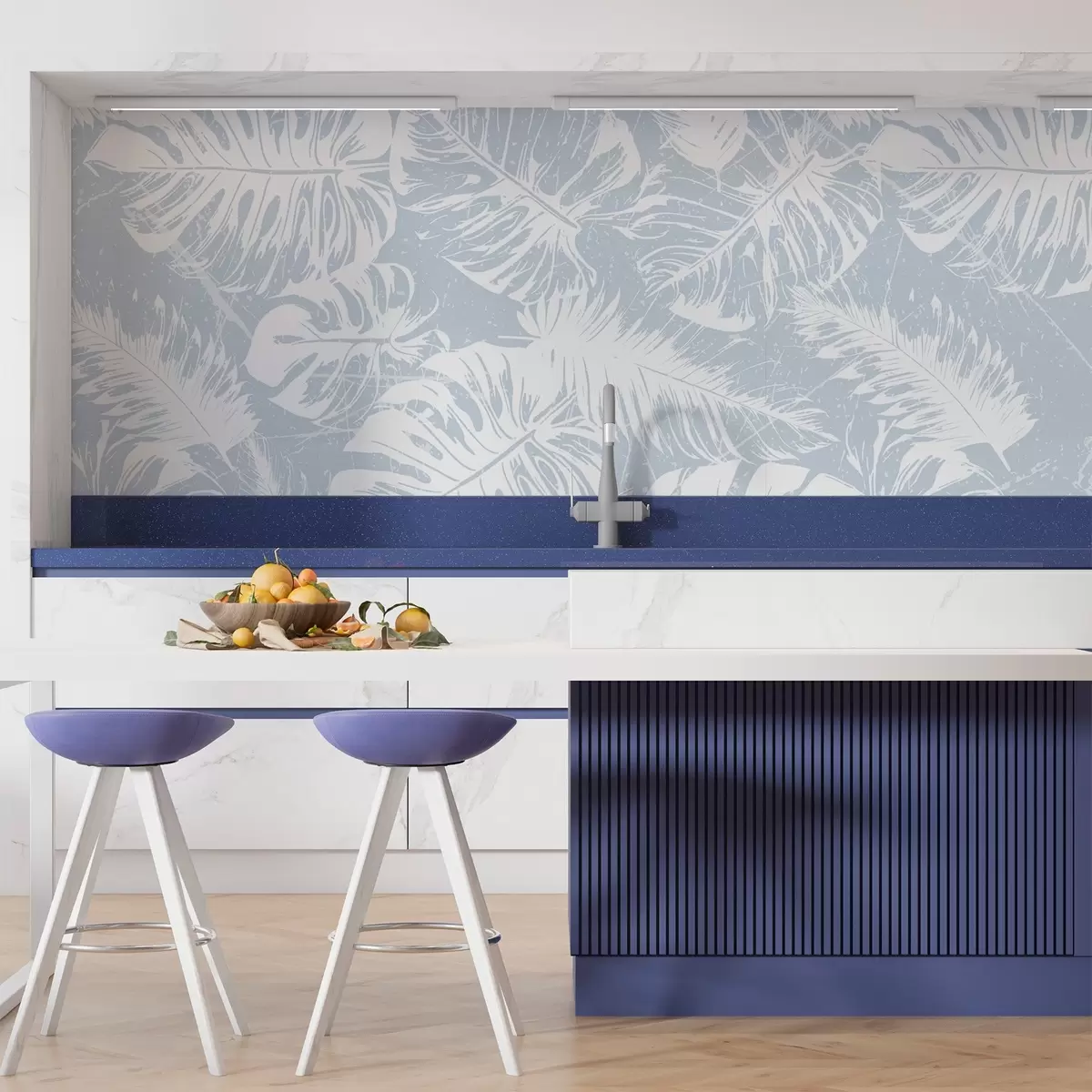 Fototapet Vita lövsilhuetter på en strukturerad bakgrund w02895v2