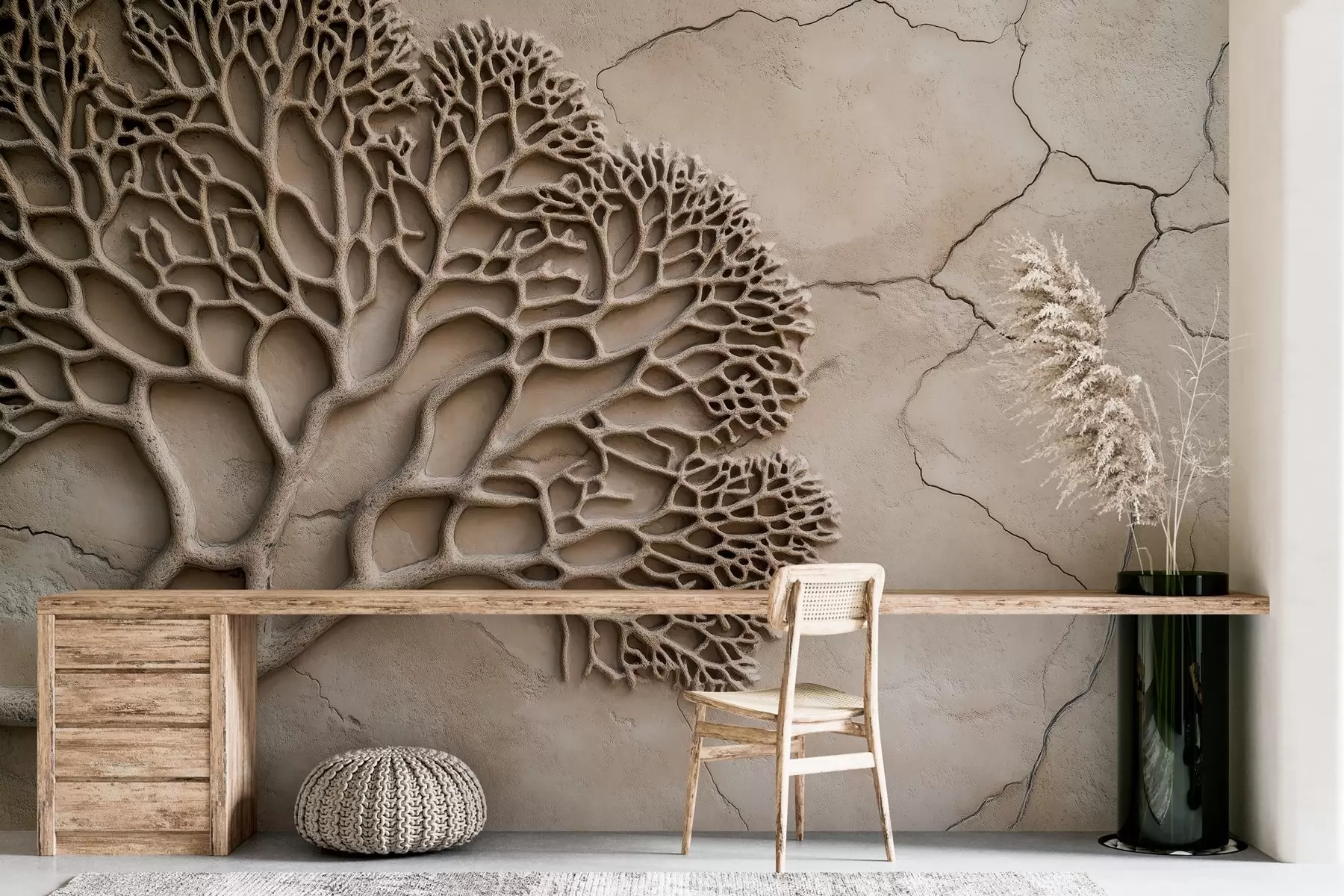 Fototapet Tapet i reliefstil med trä och sprickor w02908