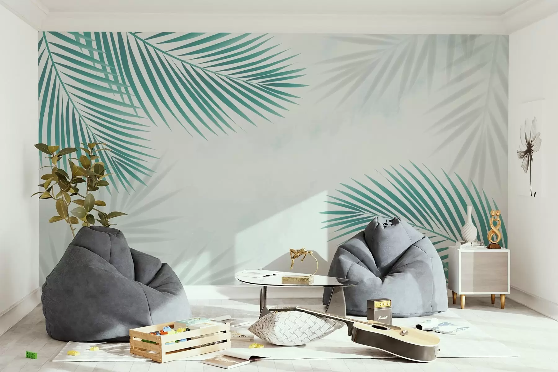 Fototapet Palmblad turkos w02962v2