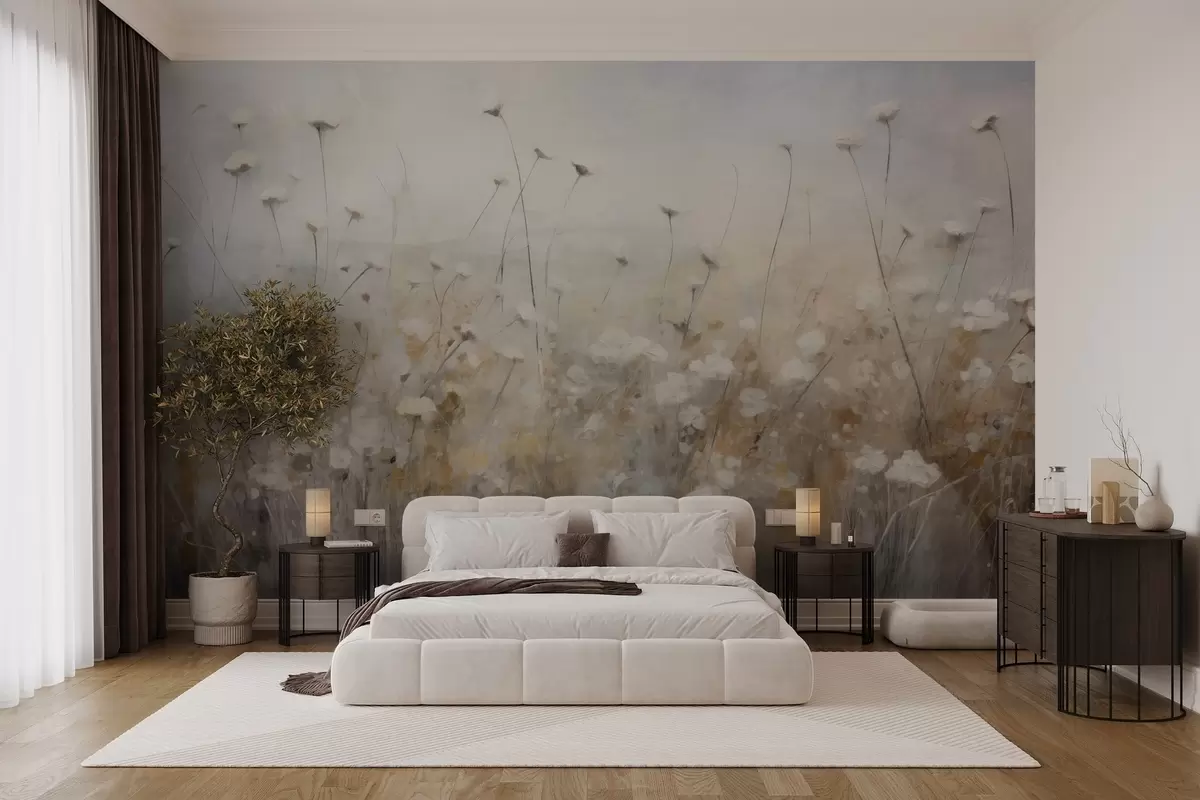 Fototapet Betongvägg med blommor i grungestil w02972