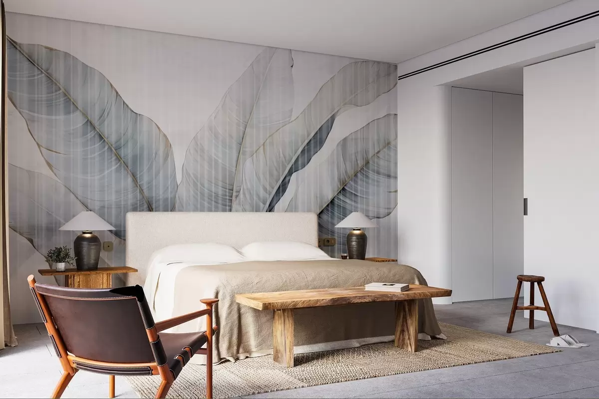 Fototapet Stora löv på väggen w02982