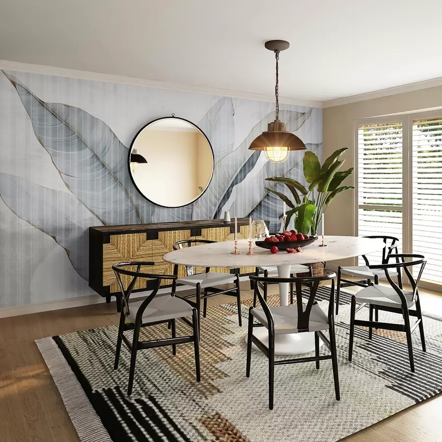 Fototapet Stora löv på väggen w02982