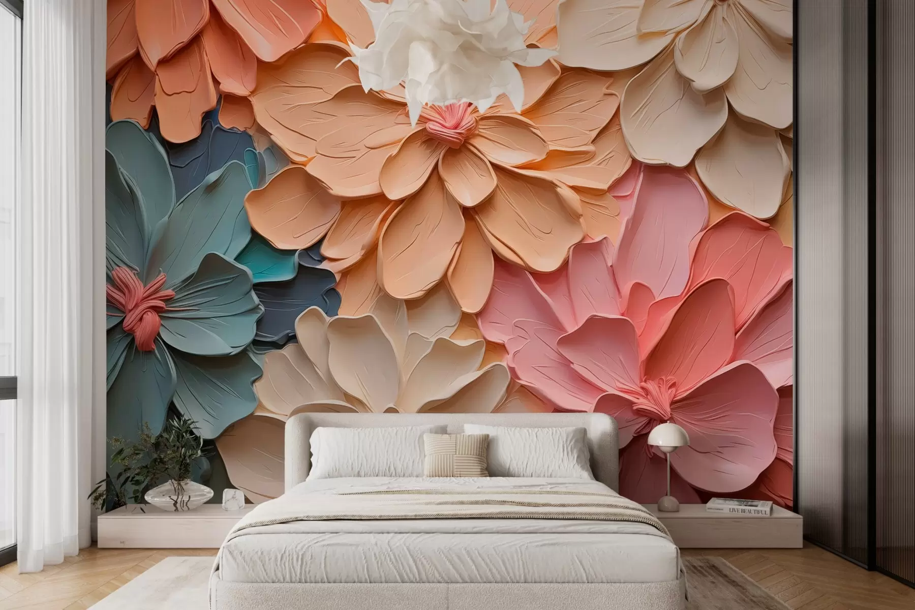 Fototapet Abstrakta blommor imitation penseldrag w03027