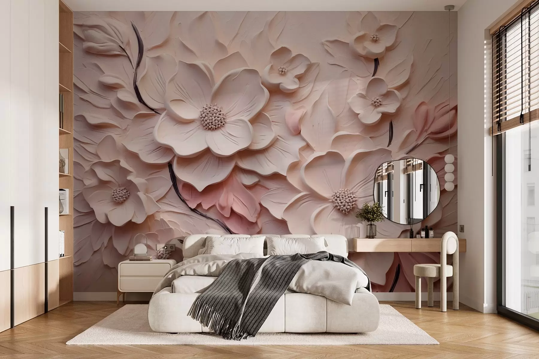 Fototapet Rosa abstrakta blommor imitation penseldrag w03038