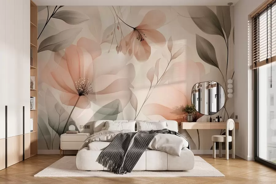 Fototapet skira luftiga blommor i varma jordnära nyanser w03010