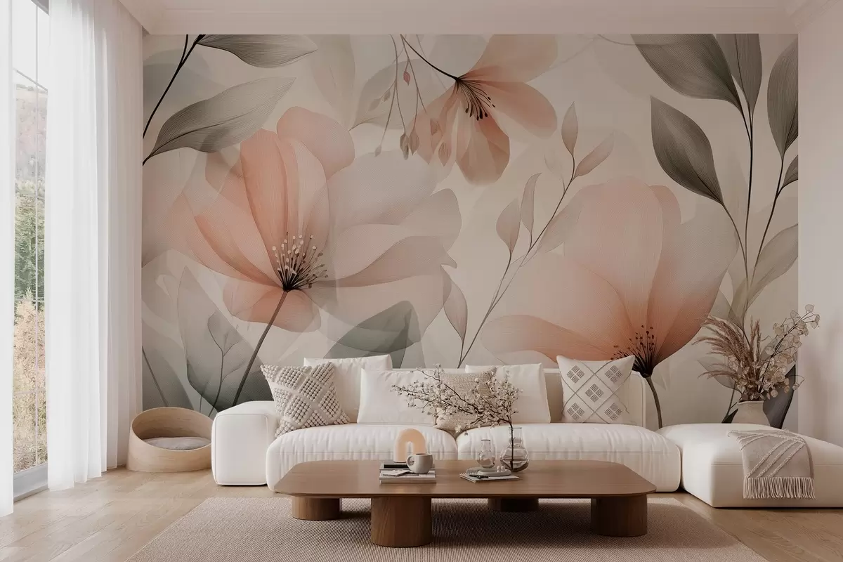 Fototapet skira luftiga blommor i varma jordnära nyanser w03010