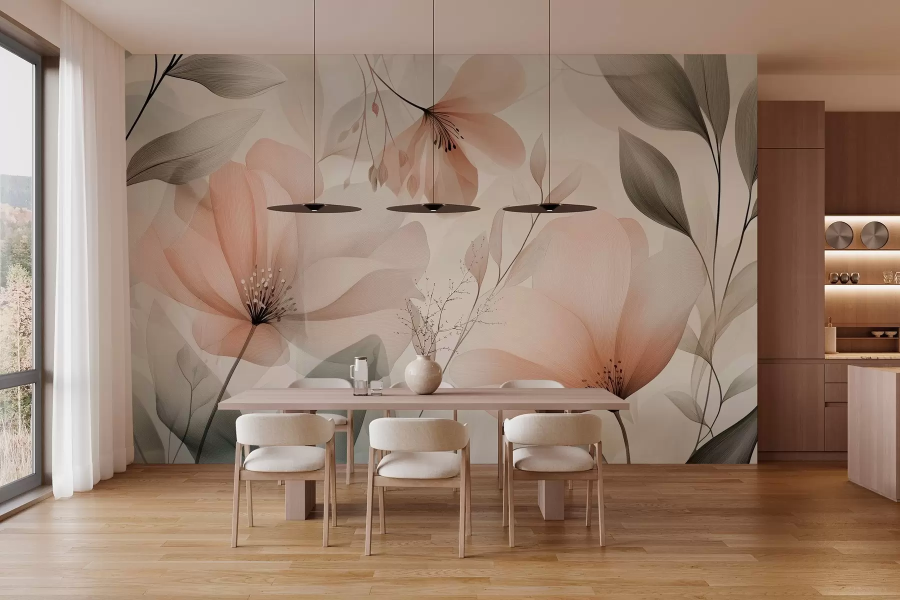 Fototapet skira luftiga blommor i varma jordnära nyanser w03010