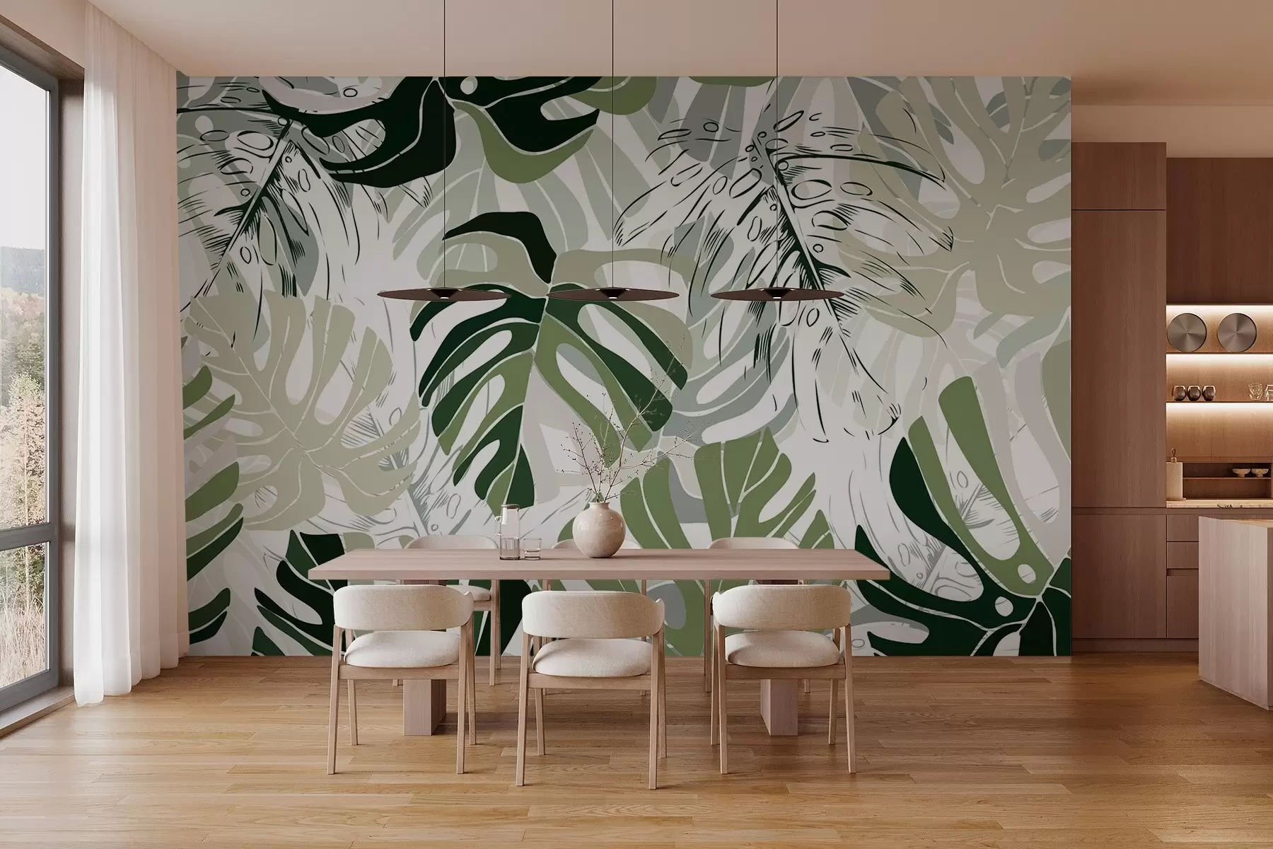Fototapet Monstera blad i grafisk stil w02995