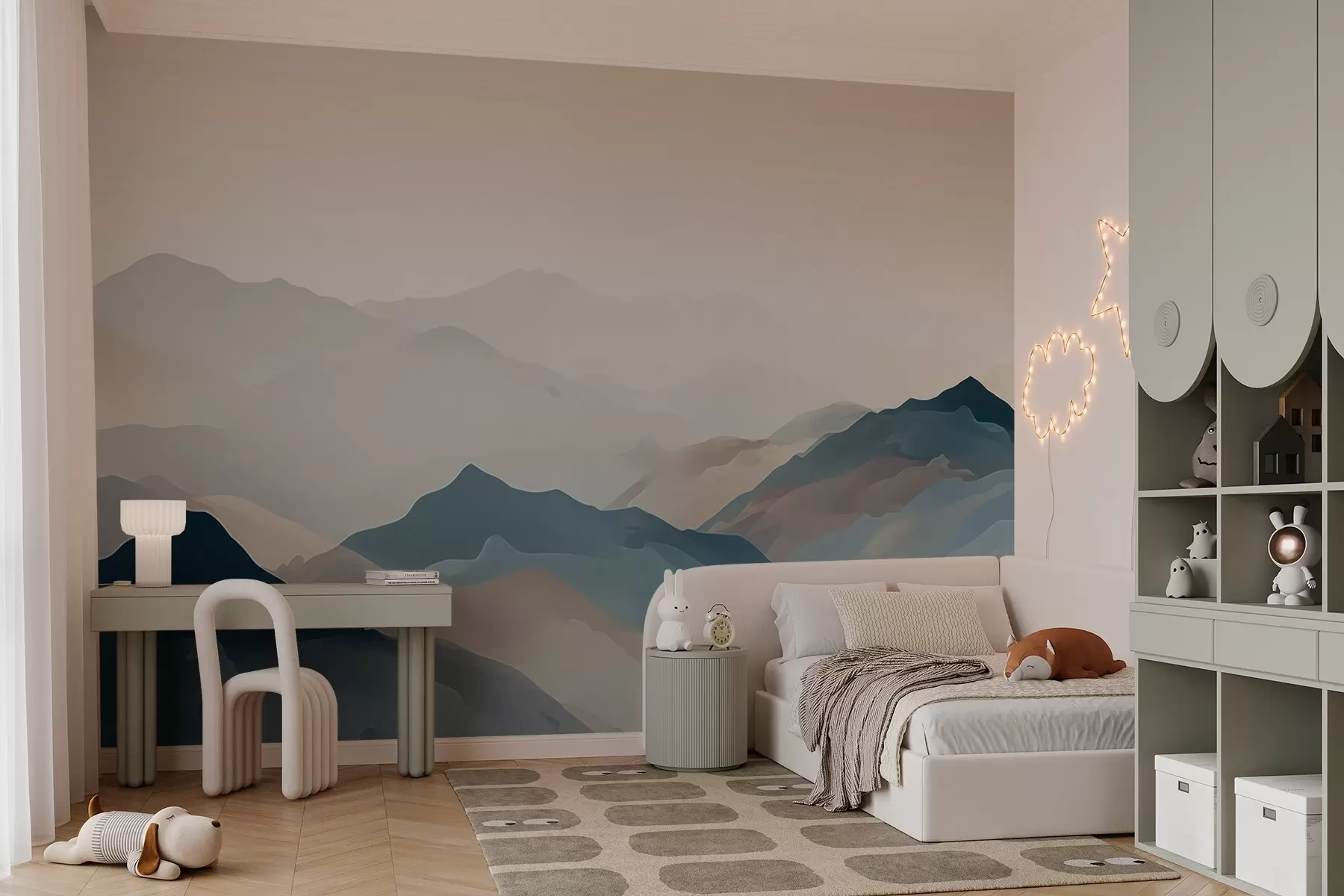 Fototapet Dimmigt landskap med berg w02997