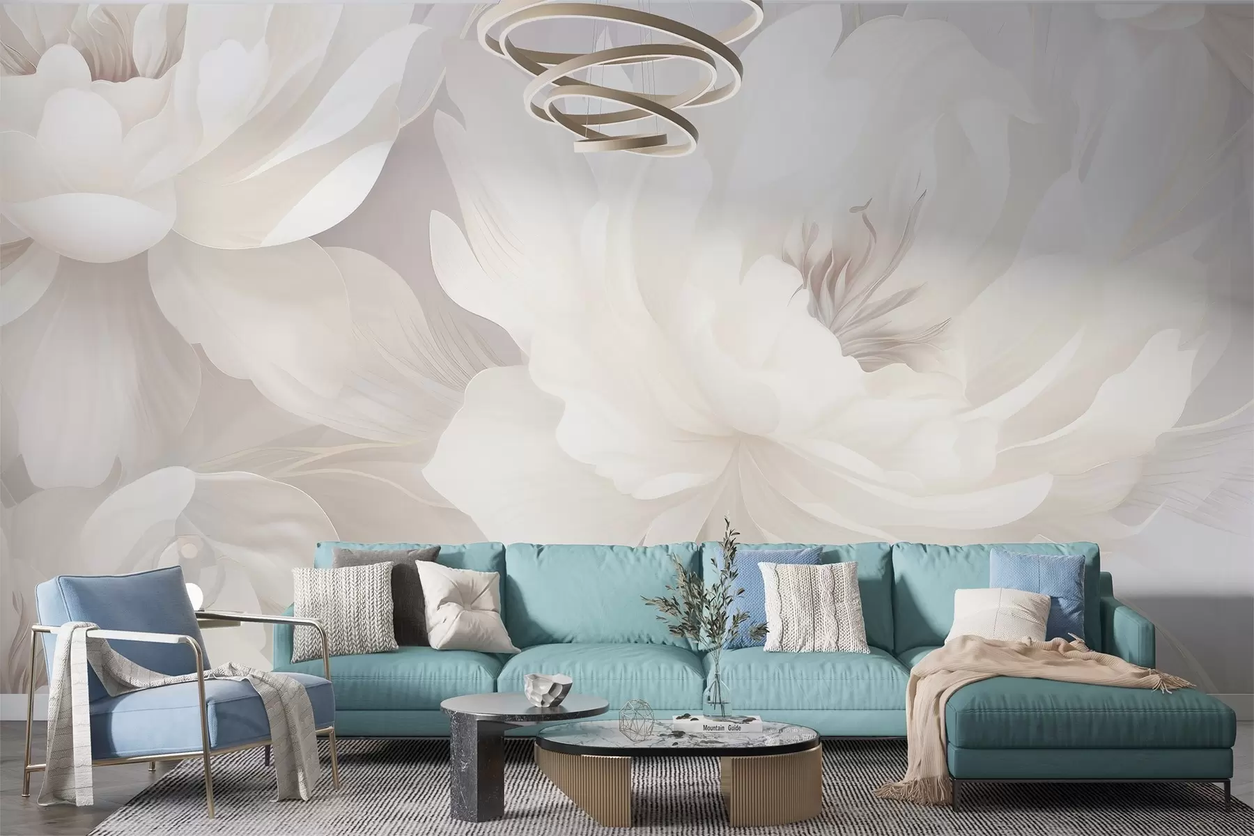 Fototapet Delikata voluminösa blommor i mjuka gräddvita toner på en mild bakgrund w03045