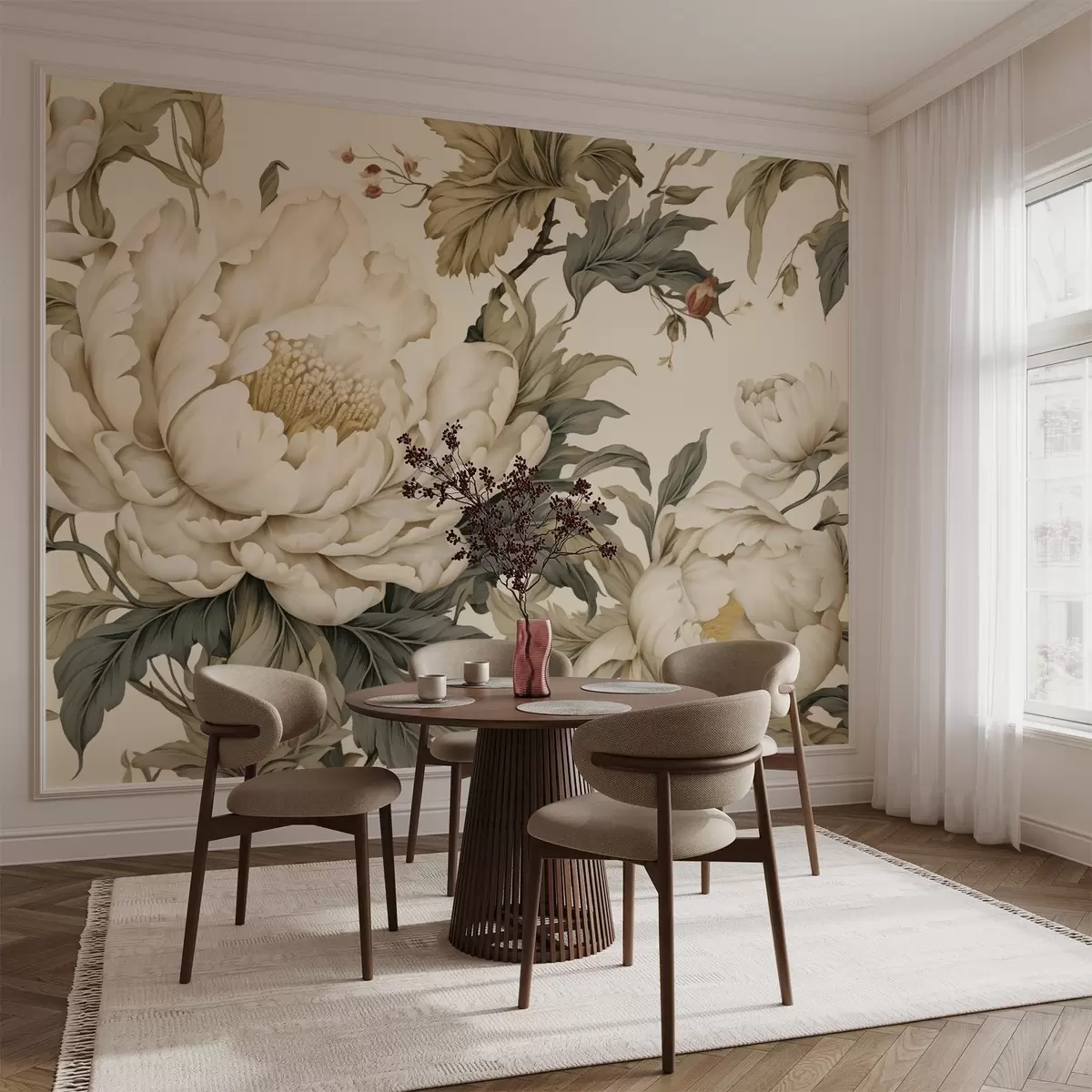 Fototapet Eleganta pioner i nyanser av grädde och beige, w03082