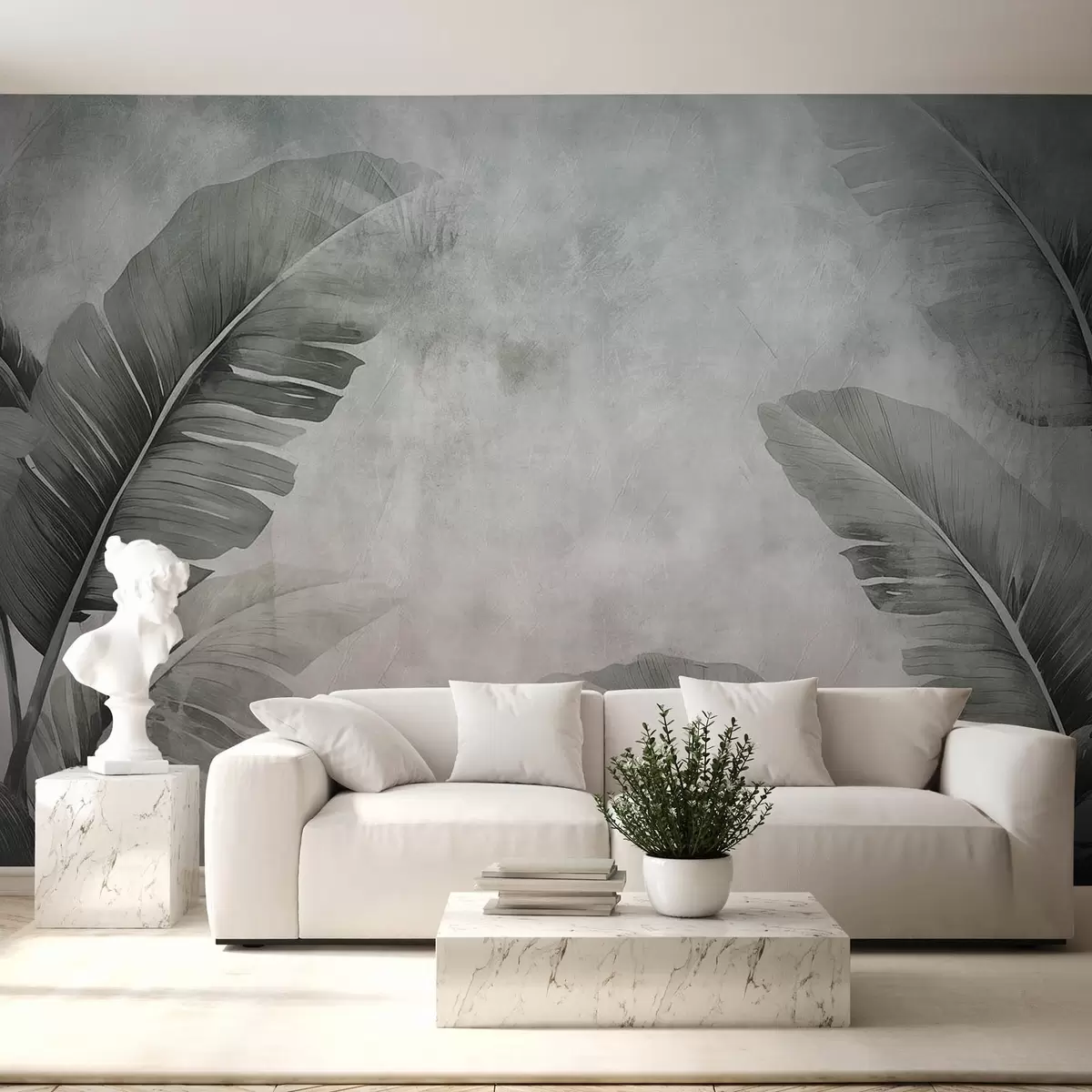 Fototapet Stora bananblad på en åldrad vägg w08758