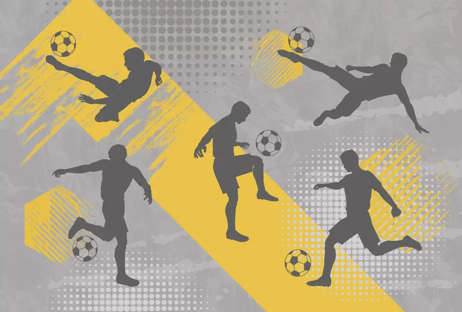 Fototapet Silhuetter av fotbollsspelare på en abstrakt bakgrund w03001