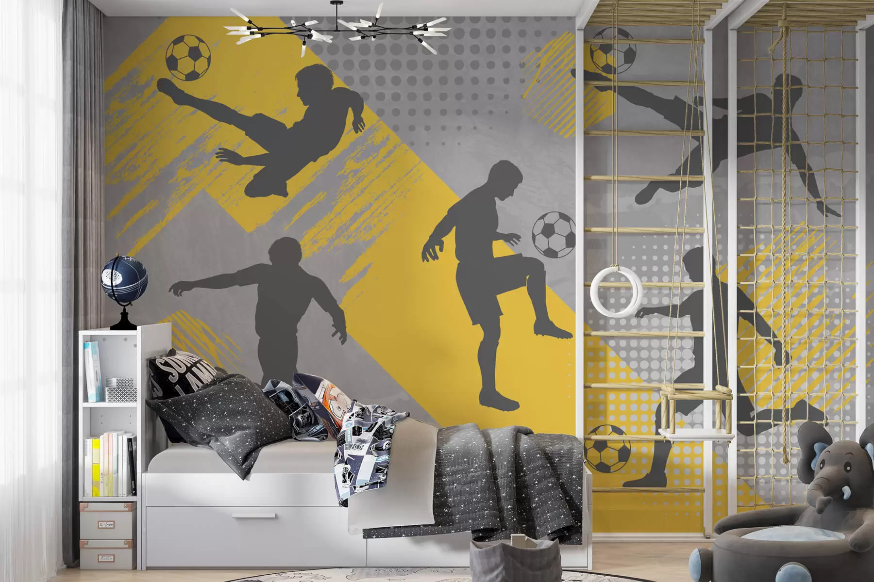 Fototapet Silhuetter av fotbollsspelare på en abstrakt bakgrund w03001