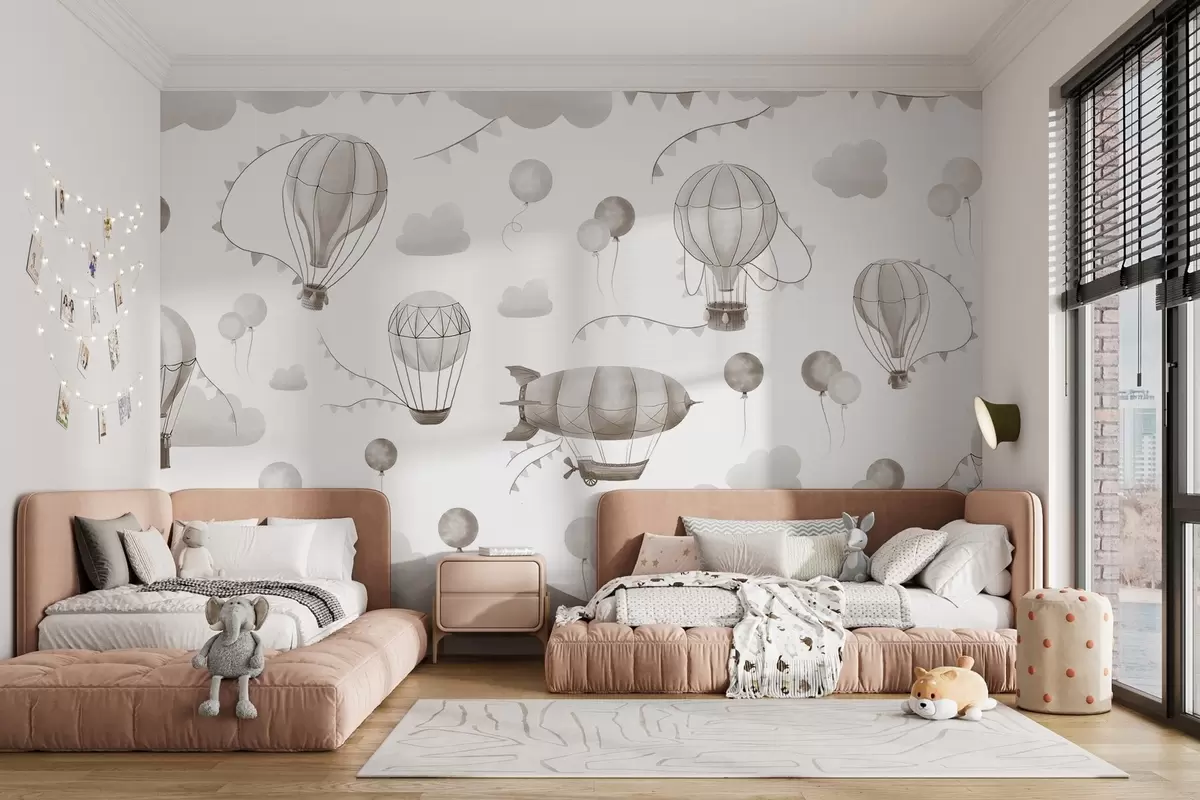 Fototapet Akvarelldesign för barn med ballonger w08765v1