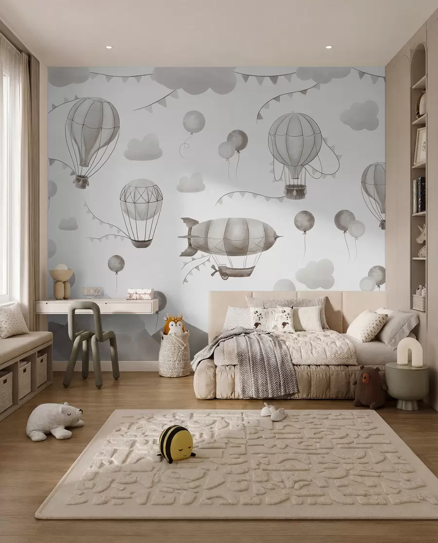 Fototapet Akvarelldesign för barn med ballonger w08765v1