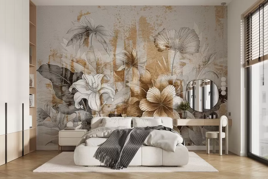 Fototapet Vintagedesign med exotiska blommor och växter w08767