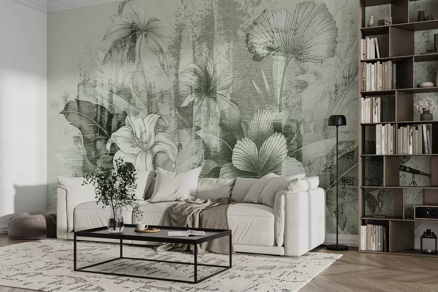 Fototapet Vintagedesign med exotiska blommor och växter w08767v3