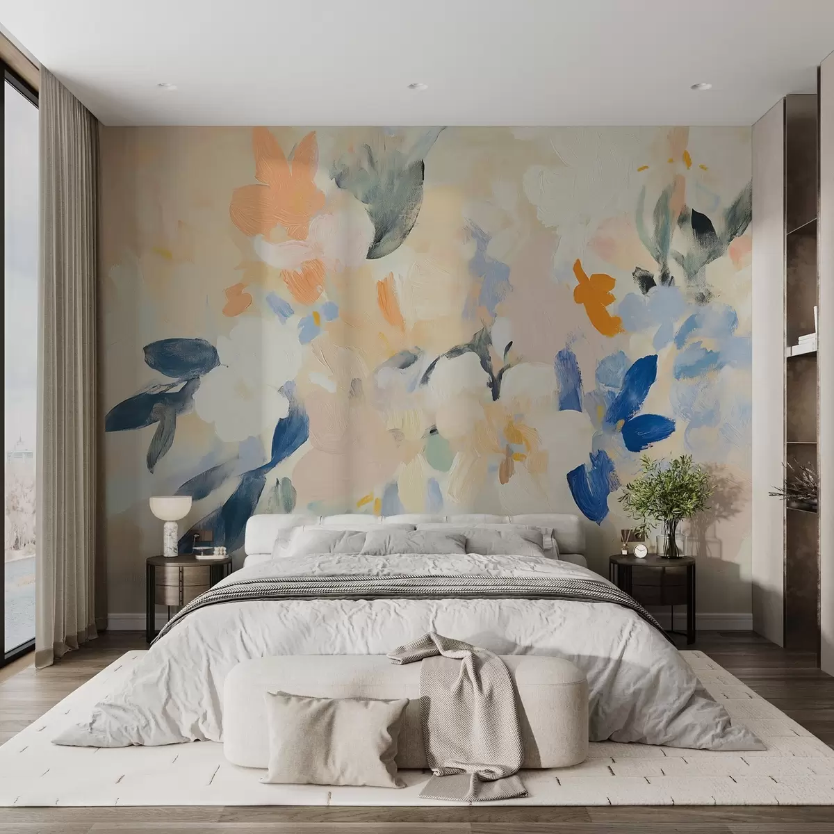 Fototapet Abstrakta blommor i akrylmålningsstil w08769