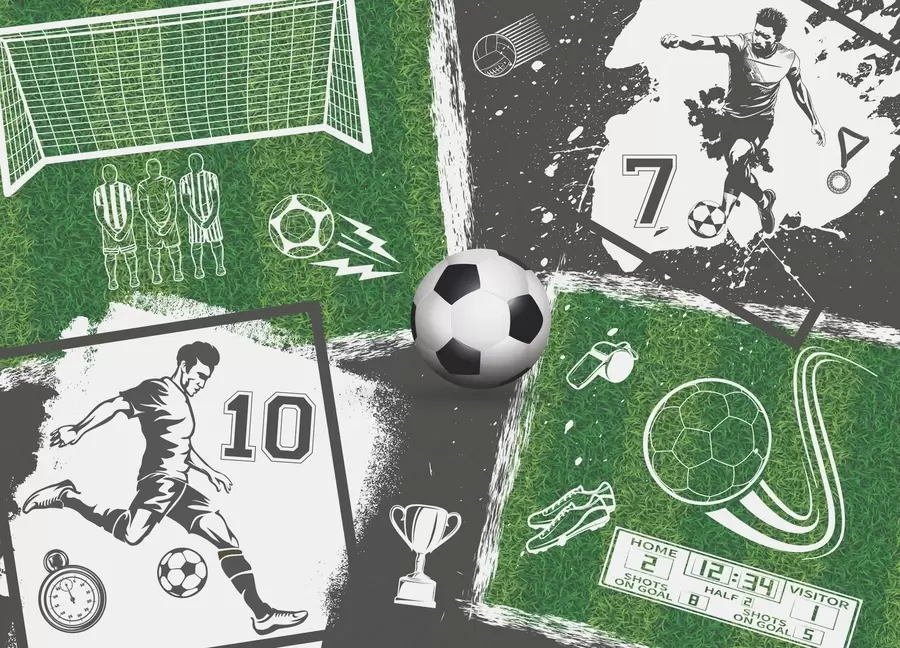 Fototapet Fotbollsspelare, boll och plan w03121