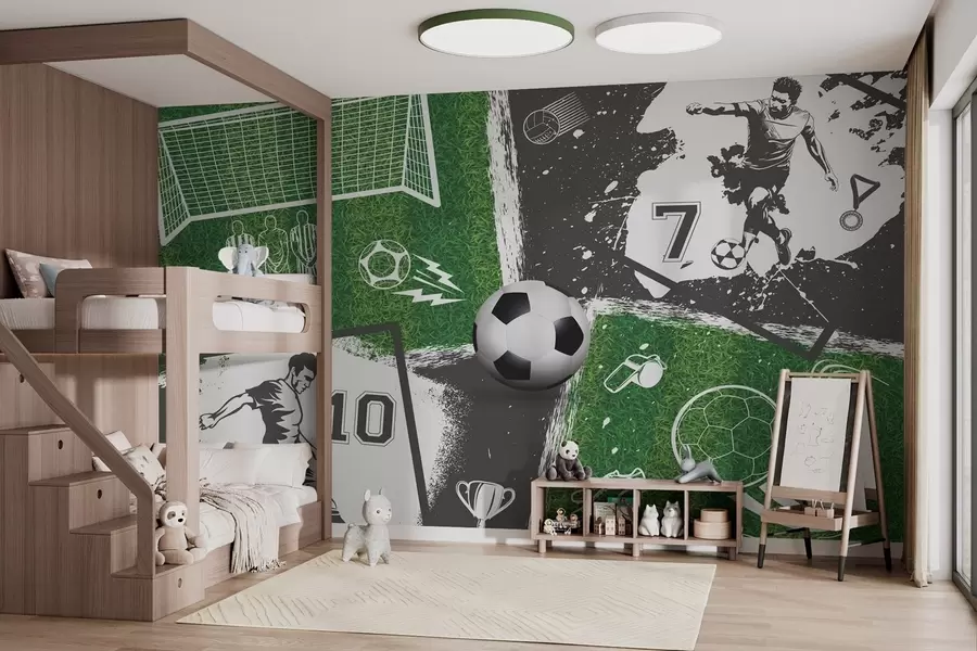 Fototapet Fotbollsspelare, boll och plan w03121